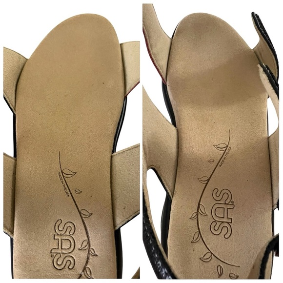 SAS Black & Red Hidden Nudu Heel Strap Leather Sandals Size 6.5 EUC Comfort Sole - Picture 7 of 14